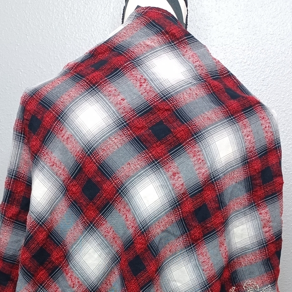 NWT J.Jill Scarlet Embroidered Plaid Boho Triangle Scarf Shawl Wrap - Picture 7 of 9